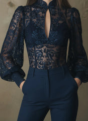 Midnight Bloom Lace Blouse