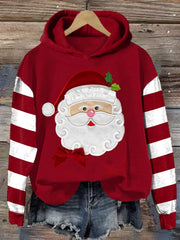 Women's Casual Santa Claus Striped Hoodie