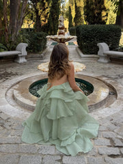 Mint Green Halter Open-Back Tiered Ruffle Maxi Dress