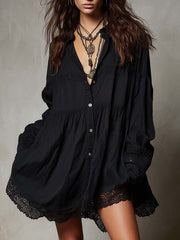 Retro Loose-fitting Lace Details Mini Dress