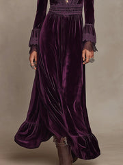 Elegance Boho Velvet Deep-V  Lace Bohemian Maxi Dress