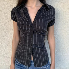 Striped Button-Up Collar Blouse