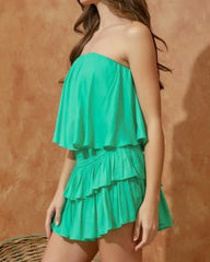 Monaco Aqua Green Strapless Romper