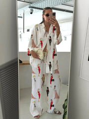 Women's Miss Santa Striped Print Cotton Cardigan Homewear Set