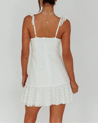 Shenay Ruffle Strap Embroidered Mini Dress White