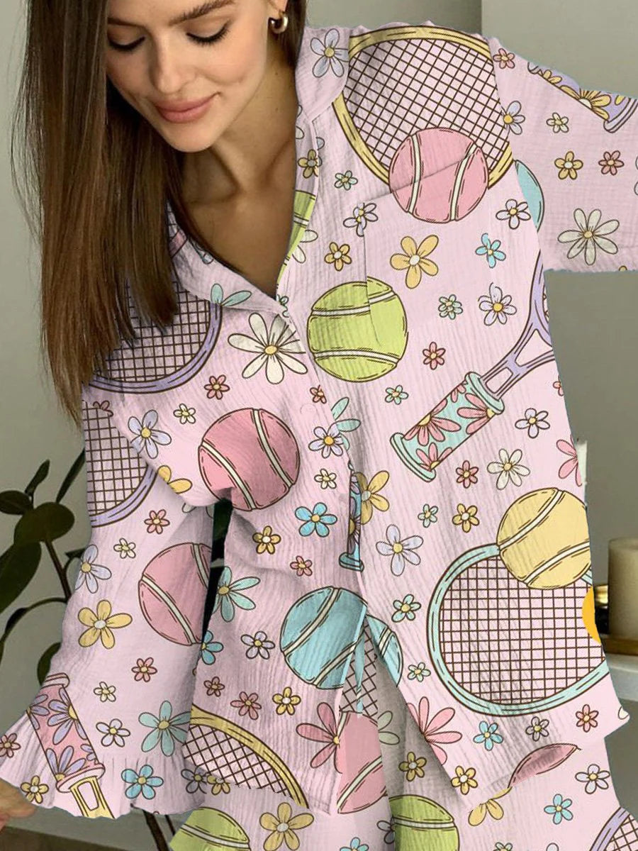 Women's Cute Tennis Print Pajama Set