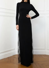 High Neck Lace Sheer Backless Trailing Maxi Gown