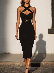 Chic Criss Cross Detail Halter Midi Dress