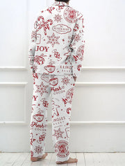 Men's Retro Christmas Print Long Sleeve Pants Pajama Set