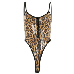 Bohemian Leopard Print Sequin Cami Bodysuit & Skirt Collection