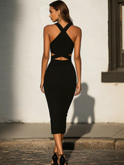 Chic Criss Cross Detail Halter Midi Dress