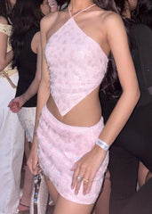 Sequin Halter Handkerchief Top & Mini Skirt Set