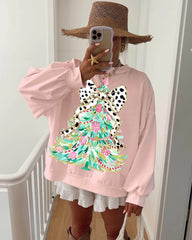 Women's Colorful Christmas Tree and Bow Sweatshirt