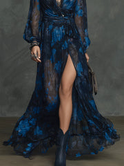 Bohemian Chiffon Elegant Midnight Floral Maxi Dress