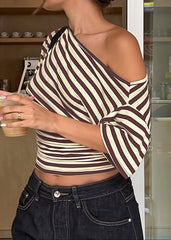 Striped One Shoulder Slim T-shirt