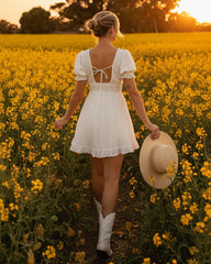 White Puff Sleeve Ruffle Mini Dress