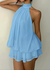 Vacation Halter Backless High Waist Flowy Mini Dress