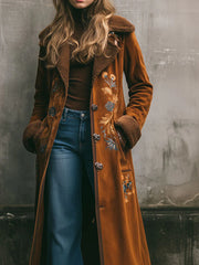 Vintage Embroidered Microsuede Shearling Lining Long Coat