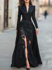 Elegant Tailored Blazer Panel Lace Gown Set