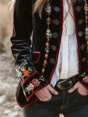 Vintage Floral Embroidered Velvet Blazer