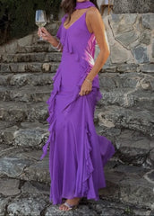 Scarf Neck Ruffle Chiffon Maxi Dress