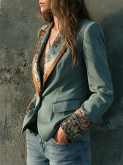 Bohemian Retro Oil Painting Print One Button Blazer
