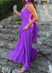 Scarf Neck Ruffle Chiffon Maxi Dress