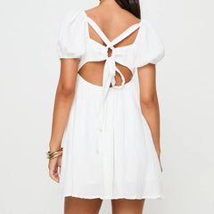 Stylish Cotton And Linen Holiday Date Girl Mini Dress
