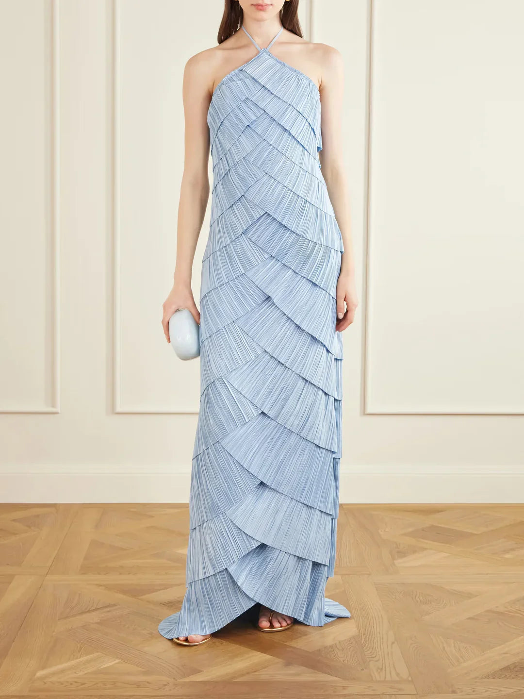 Ethereal Skies Tiered Halter Maxi Dress