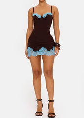 Contrast Lace Trim Ruched Bodycon Mini Dress