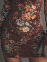 Vintage Floral Velvet Lace Mini Dress