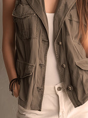 Outdoor Leisure Utility Pocket Washed Workwear Cotton Vest
