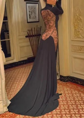 High Neck Lace Sheer Backless Trailing Maxi Gown