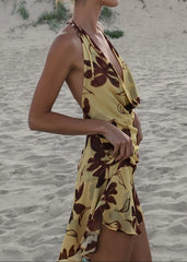 Vacation Halter Floral Backless Mini Dress