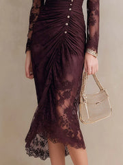 Retro Drapped Waist Lace Midi Dress
