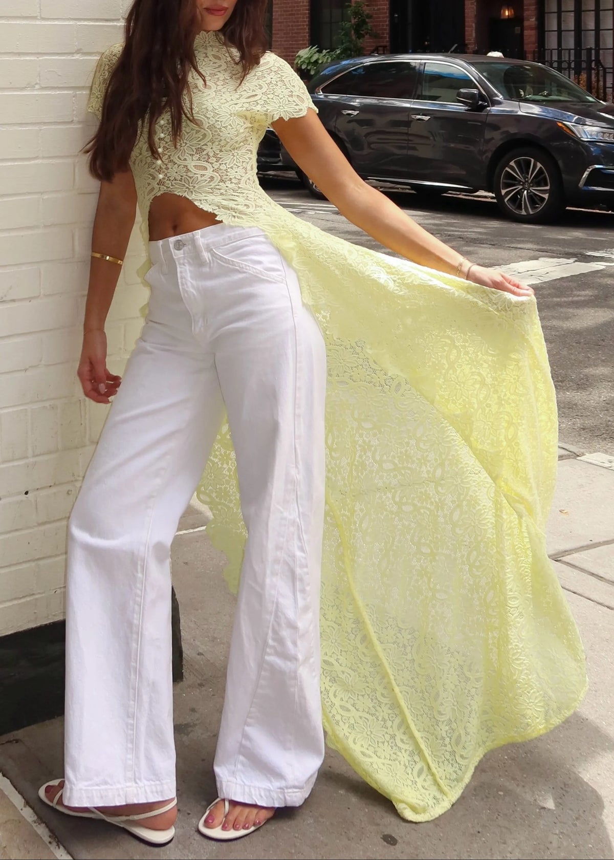 Sheer Lace Cutout High Neck Top（Only tops）