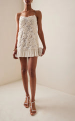 Blanc Rosette-Detailed Georgette Mini Dress