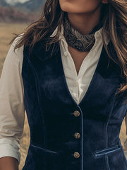 Western Charm Dark Navy Faux Suede Vest