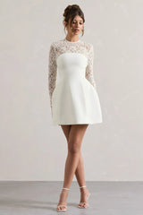 Birdie | White Lace Long-Sleeve Mini Dress