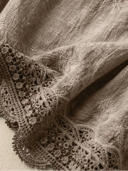 Khaki Loose Casual Vintage Lace Sleeveless Vest
