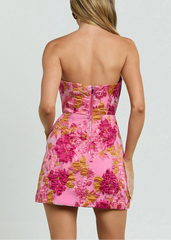 Brailey Mini Dress - Strapless Dress in Pink Jacquard