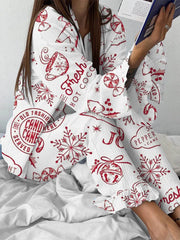 Women's Vintage Christmas Print Linen Cotton Suit