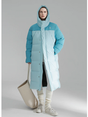 Macaron Color Long Down Coat for Women – Warm Lightweight Goose Down Puffer Jacket, Outdoor Winter Outerwear