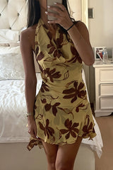 Vacation Halter Floral Backless Mini Dress