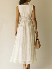 Bohemian Embroidered Sleeveless Chiffon Maxi Dress