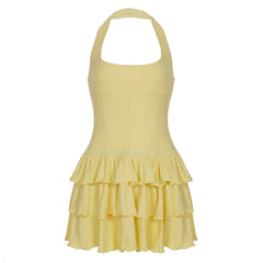 Bohemian Halter Corset Tiered Ruffle Cake Mini Dress