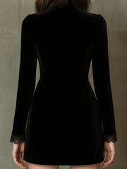 Elegant Vintage Black Velvet Gold Embroidery And Zip Front Mini Dress