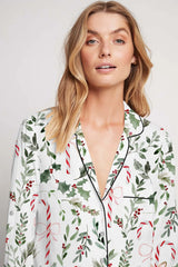 Women's Christmas Candy Cane Plant Floral Print Long Sleeve V-Neck Homewear Set