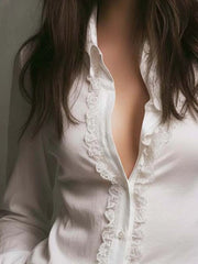 White Ruffled Lace Trim Blouse