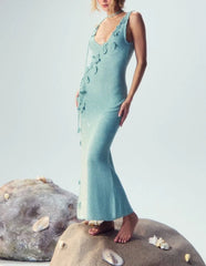 3D Crochet Floral Sparkle Knit Mermaid Midi Dress